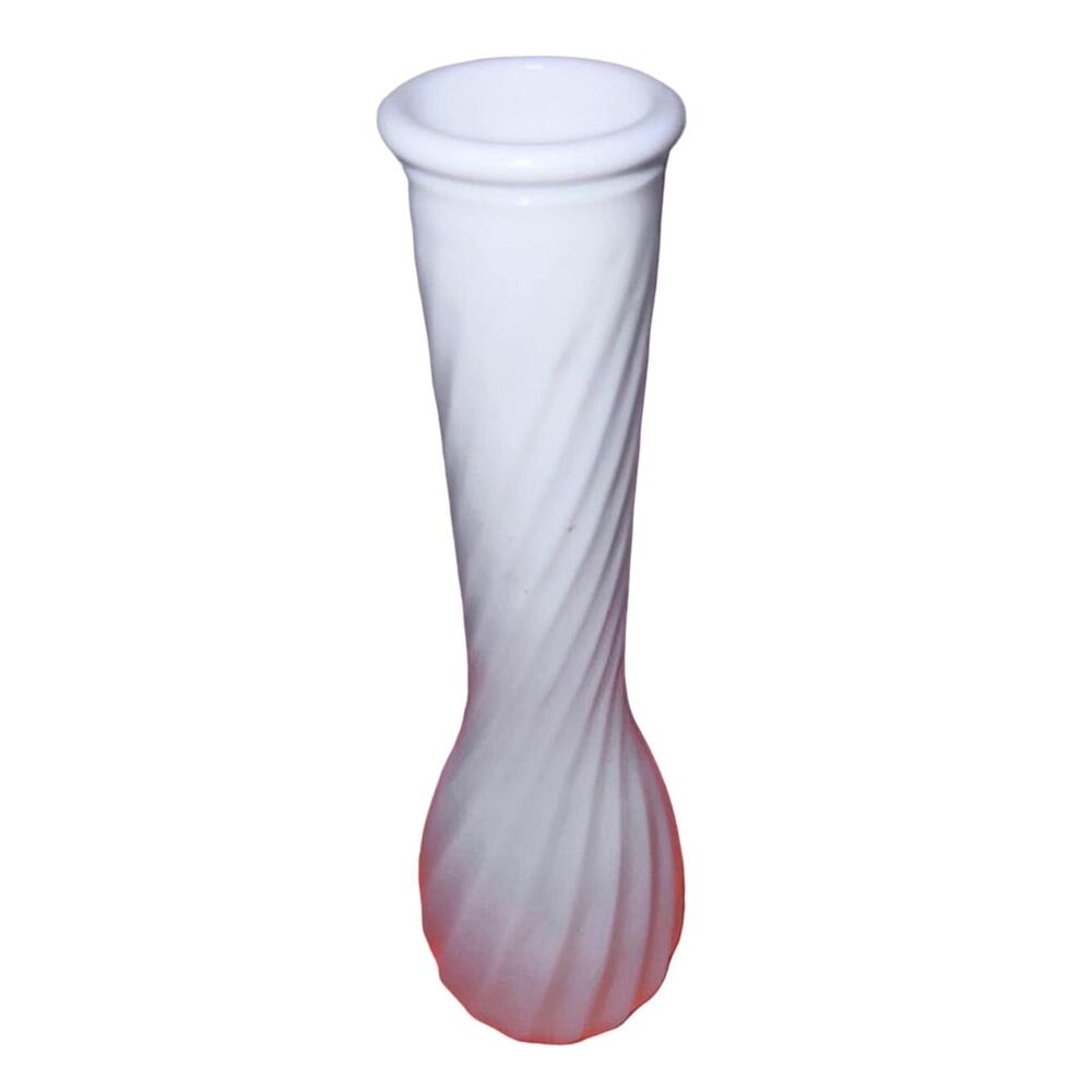 Hoosier Glass White Milk Glass 9” Bud Vase, Swirl Design, EUC Vintage
